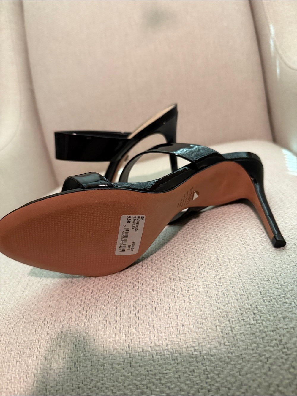 SCHUTZ Black Patent Double-Band Stiletto Slide Heels - Picture 3 of 4